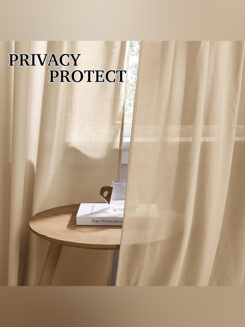 RYB HOME Camel Linen Sheer Curtains - Picture 3 of 8